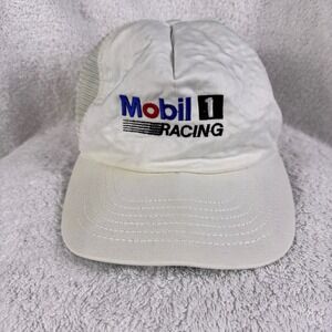 Vintage Mobil 1 Racing Hat White Snapback Cap Made In USA Distressed 80's 90's